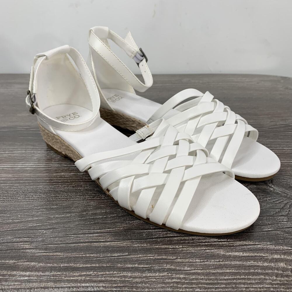 Frye And Co QUELIA Sandals Womens Size 6‎ White Espadrille Wedge Ankle Strap